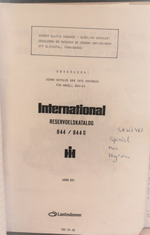 BEG. Reservdelsbok IH 844, 844s